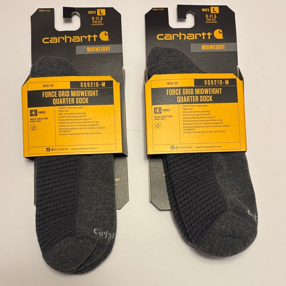 Carhartt Midweight Force Grid Quarter Socks- Dark Grey 2 Pairs.